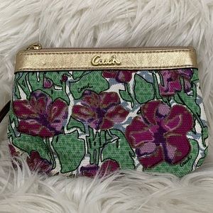 Coach Gold Floral Poppy Flower Wristlet
